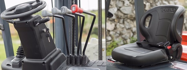 Ghế ngồi và tay điều khiển xe nâng dầu Heli 3 tấn cao cấp